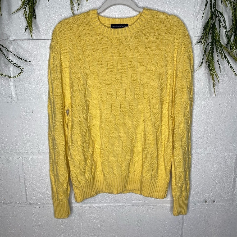 Daniel Cremieux Yellow Cableknit Crewneck Sweater Size Medium